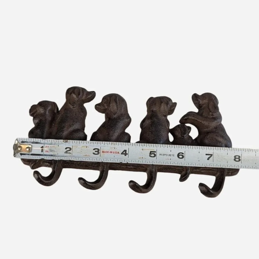 Antique Cast Iron Sitting Dogs 4-Hook Wall Rack 8